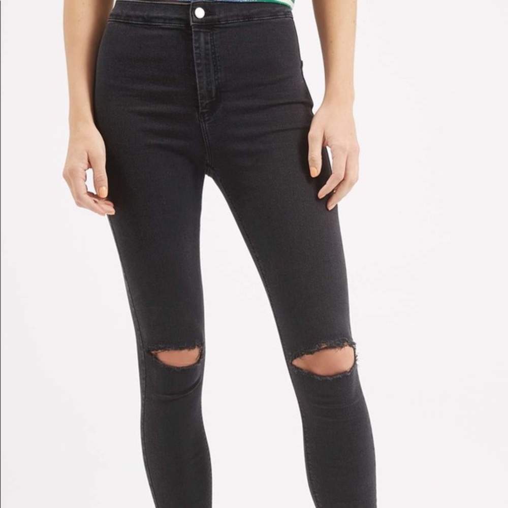 TOPSHOP JONI MOTO RIP JEAN WASHED BLACK SIZE 32